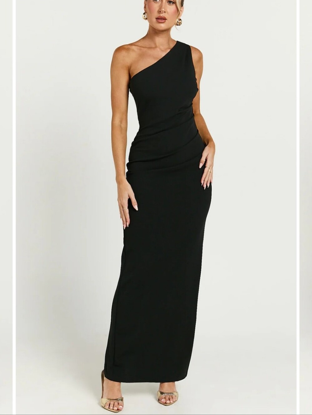 YH & Co Criselda One Shoulder Maxi Dress Black Formal Gown Size 8 NWT - Picture 5 of 15